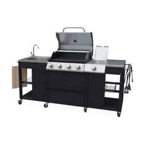 Barbecue a gas a 5 fuochi con 1 bruciatore laterale, nero