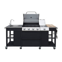 Barbecue a gas a 5 fuochi con 1 bruciatore laterale, nero