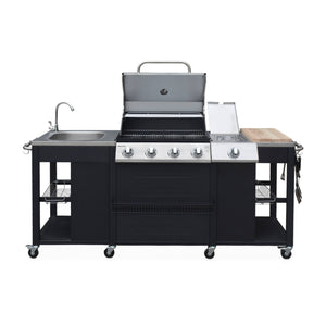 Barbecue a gas a 5 fuochi con 1 bruciatore laterale, nero