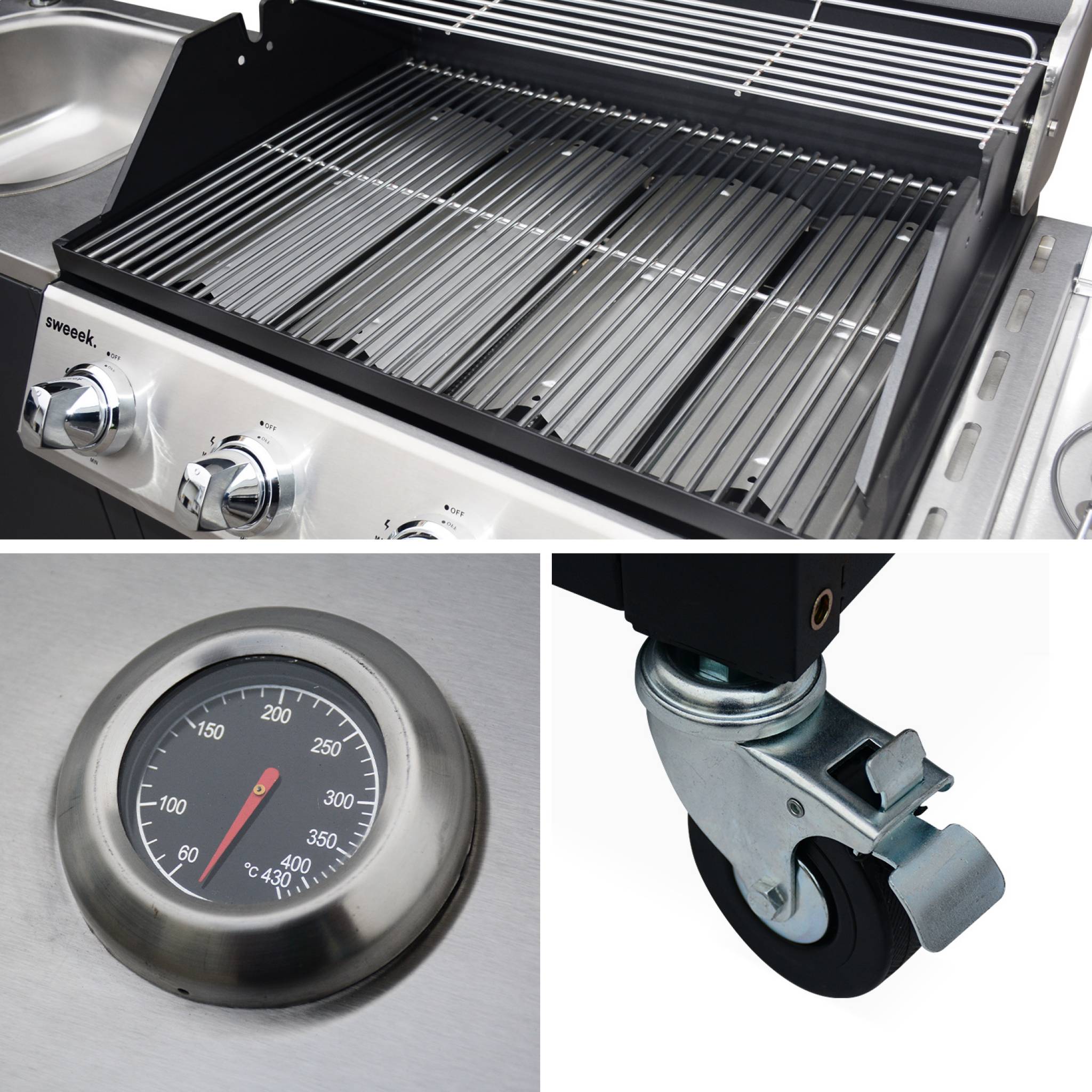 Barbecue a gas a 5 fuochi con 1 bruciatore laterale, nero