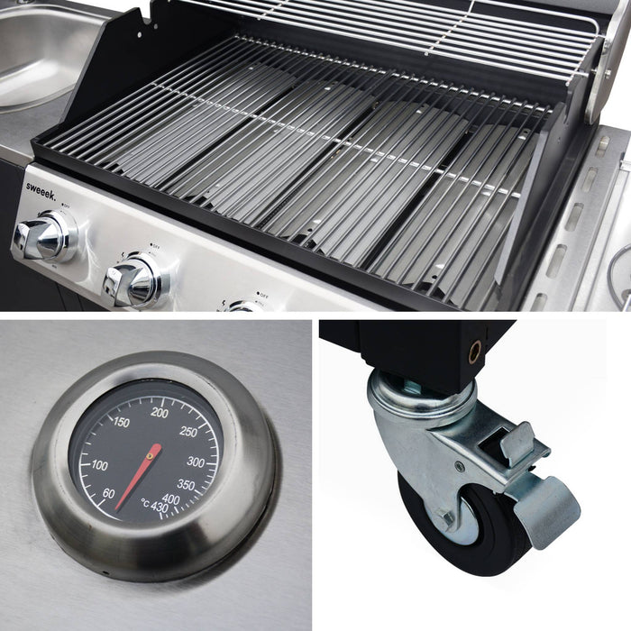 Barbecue a gas a 5 fuochi con 1 bruciatore laterale, nero