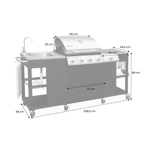 Barbecue a gas a 5 fuochi con 1 bruciatore laterale, nero