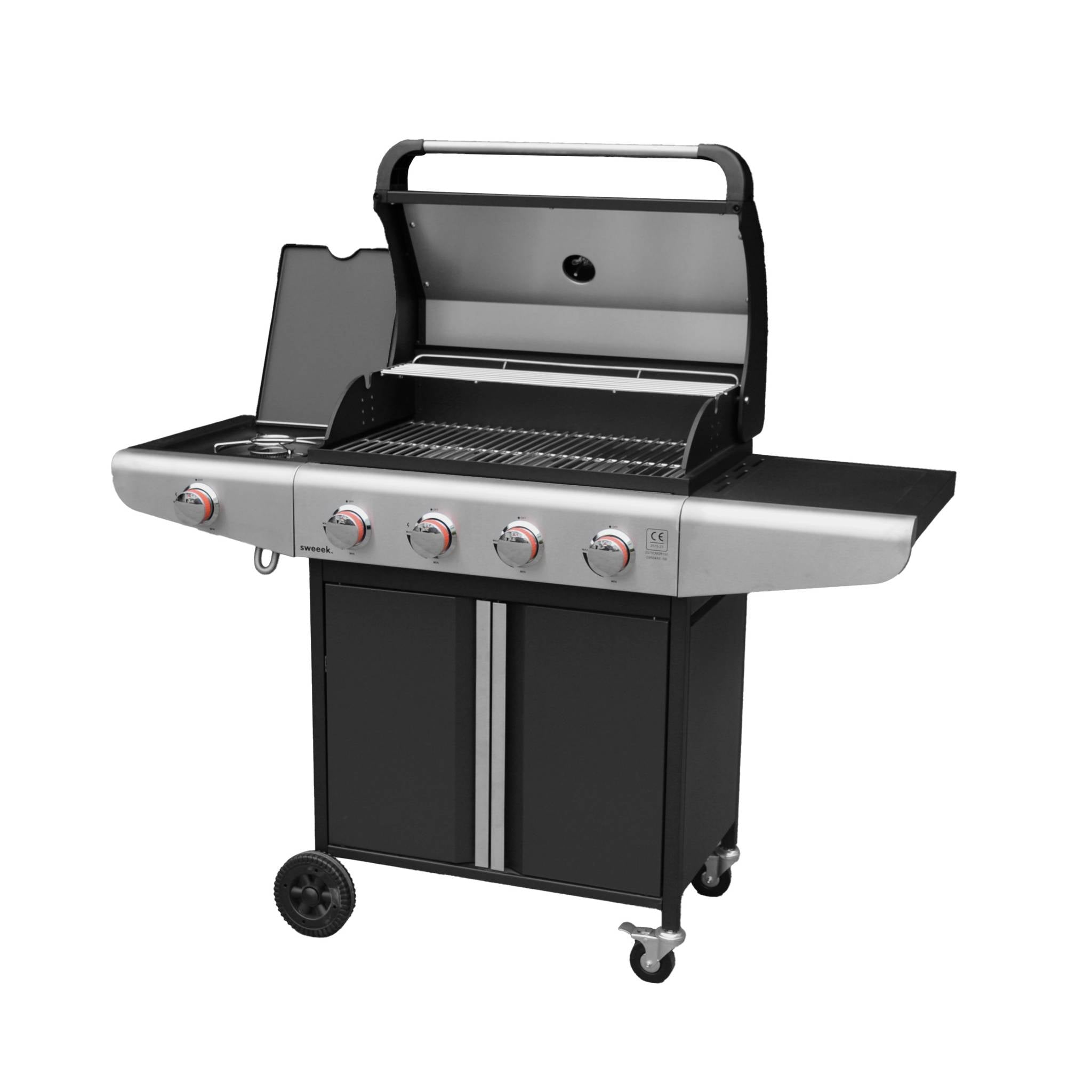 Barbecue a gas a 5 fuochi con 1 bruciatore laterale, nero