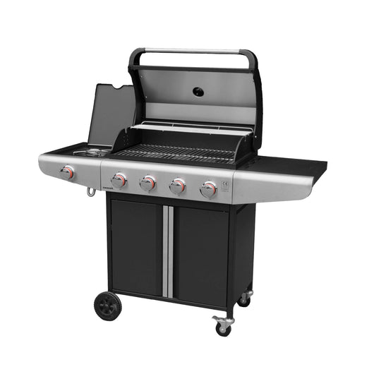 Barbecue a gas a 5 fuochi con 1 bruciatore laterale, nero