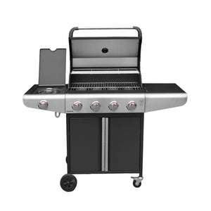 Barbecue a gas a 5 fuochi con 1 bruciatore laterale, nero