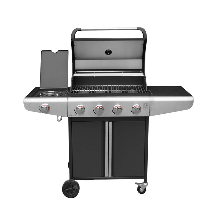 Barbecue a gas a 5 fuochi con 1 bruciatore laterale, nero