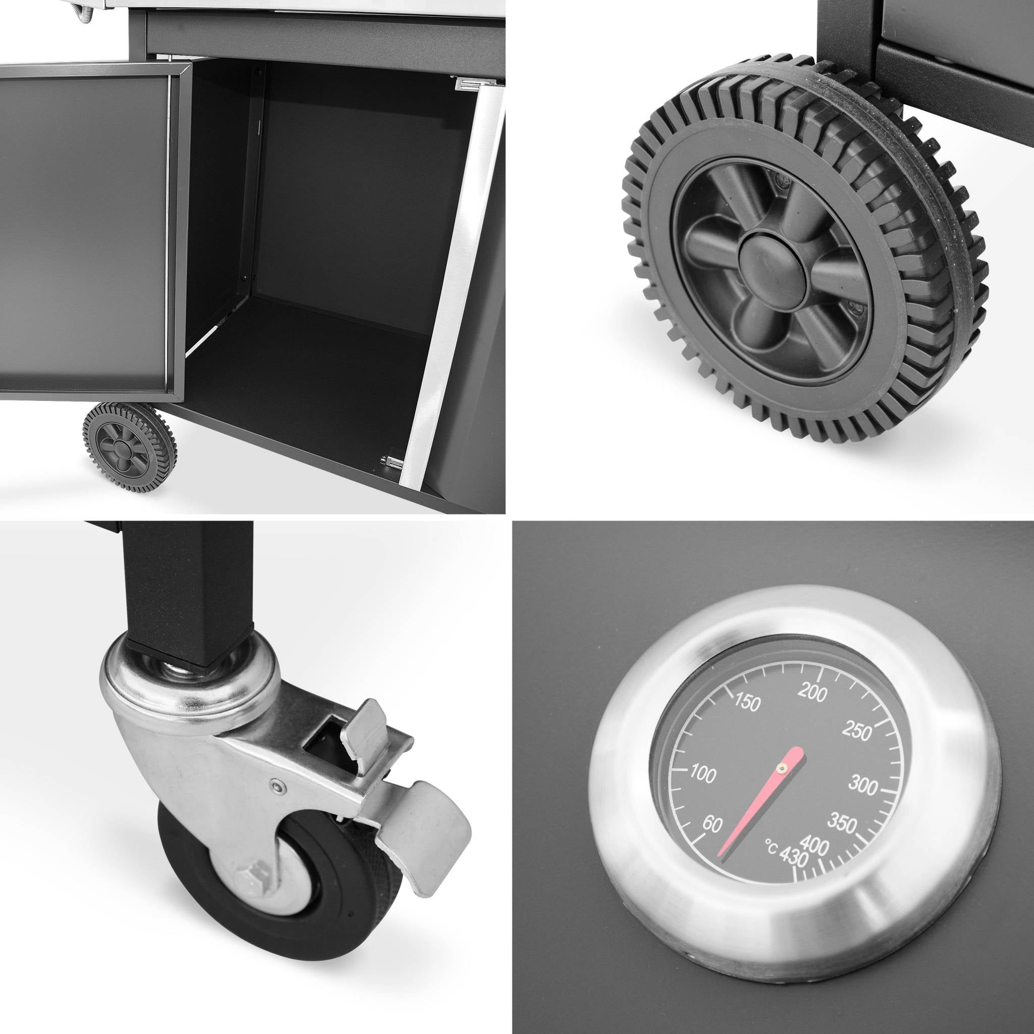 Barbecue a gas a 5 fuochi con 1 bruciatore laterale, nero