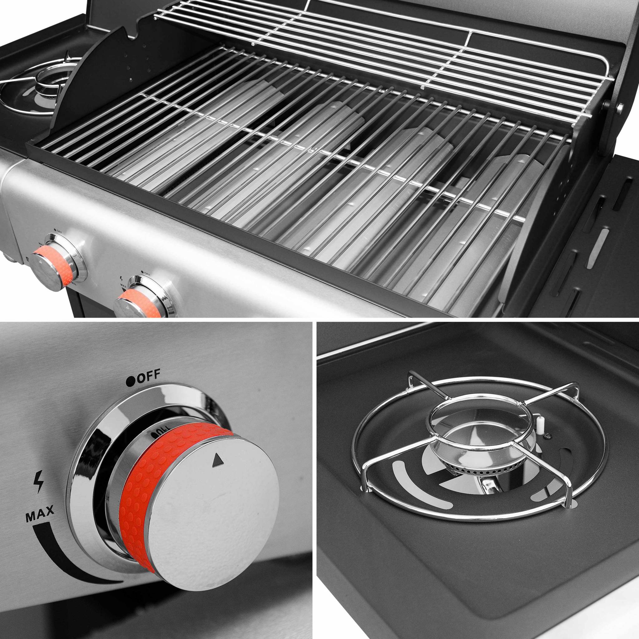 Barbecue a gas a 5 fuochi con 1 bruciatore laterale, nero