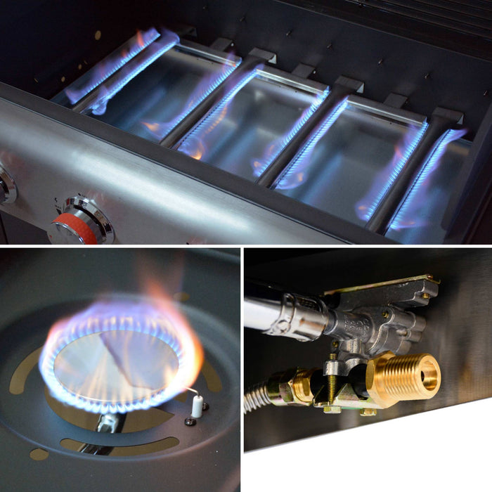 Barbecue a gas a 5 fuochi con 1 bruciatore laterale, nero