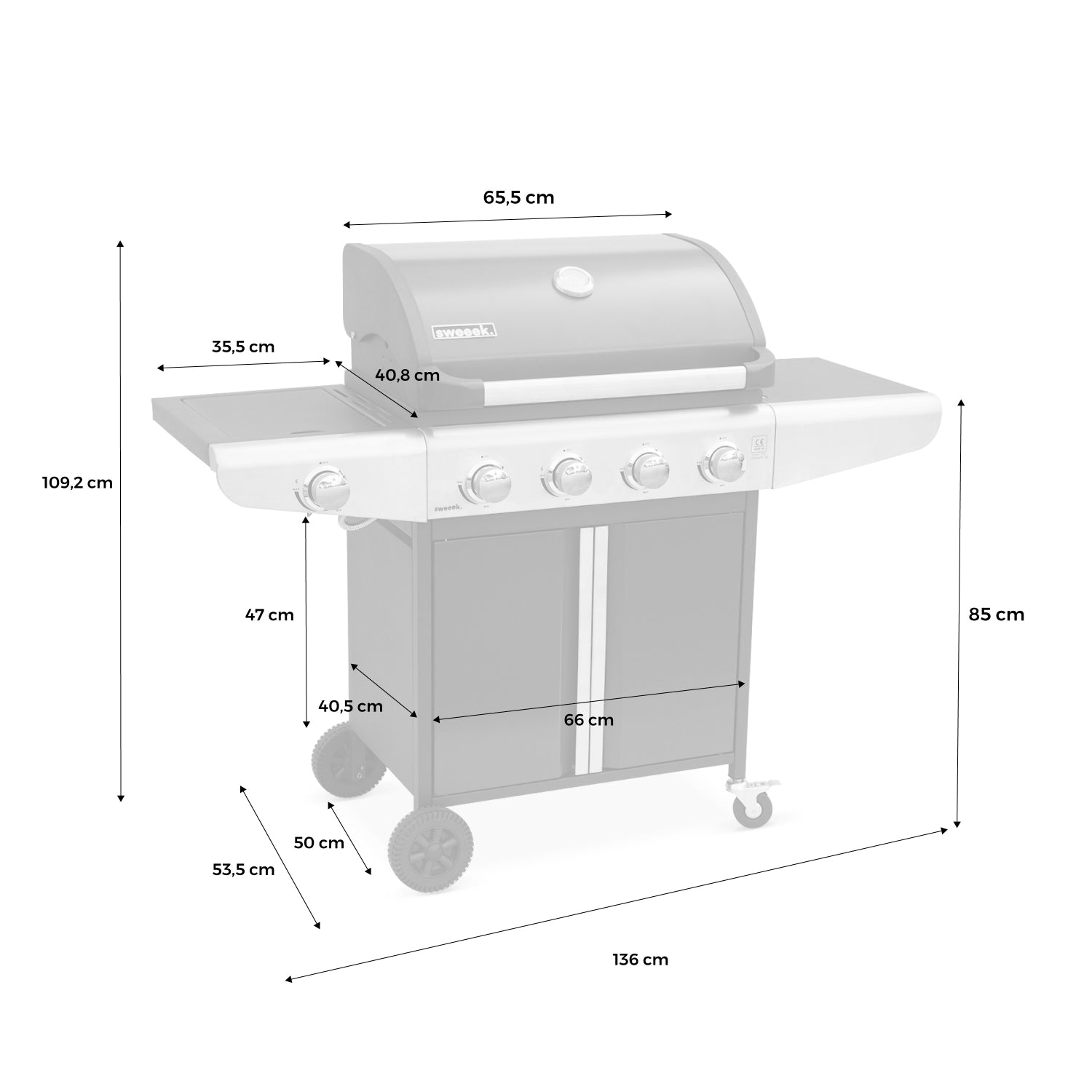 Barbecue a gas a 5 fuochi con 1 bruciatore laterale, nero
