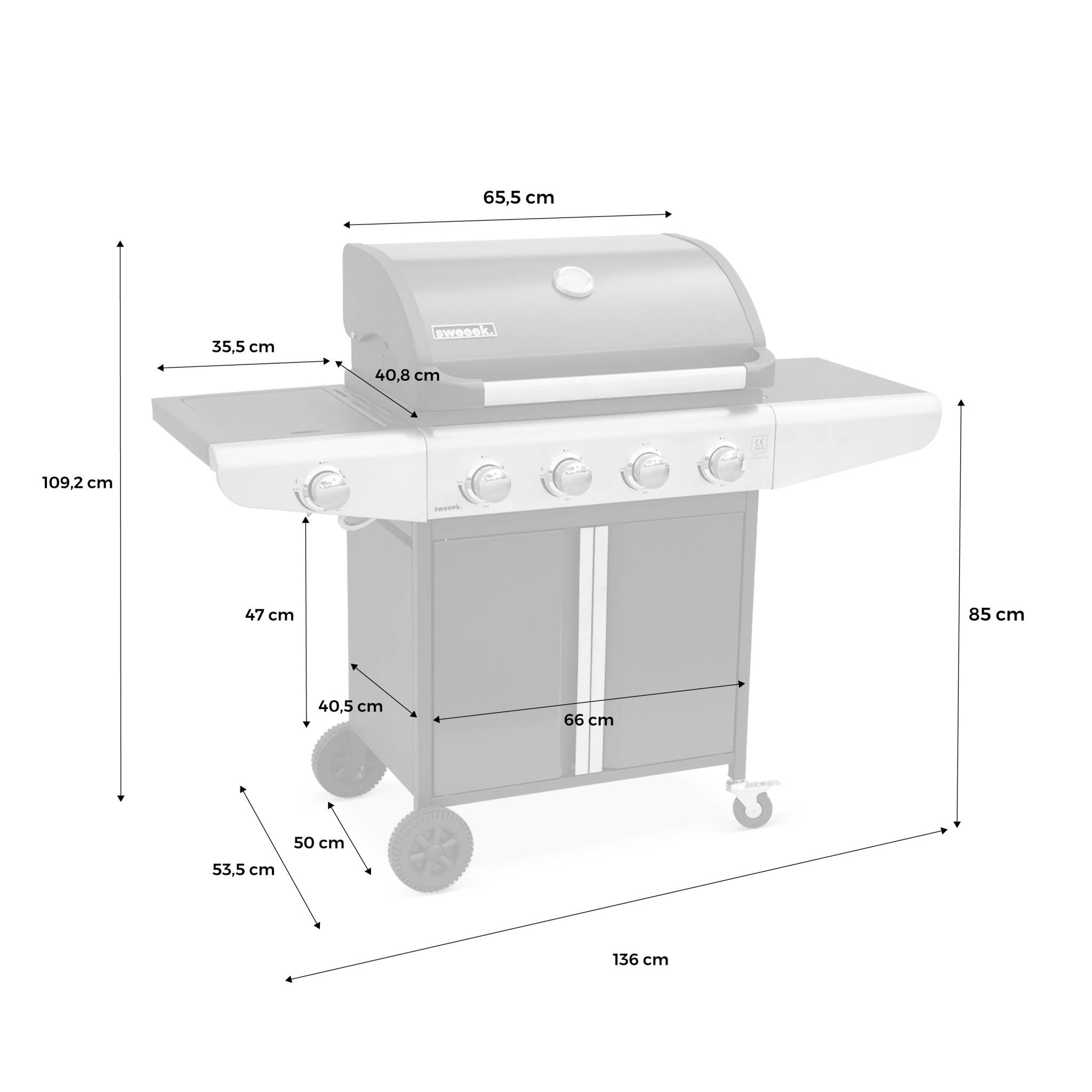 Barbecue a gas a 5 fuochi con 1 bruciatore laterale, nero