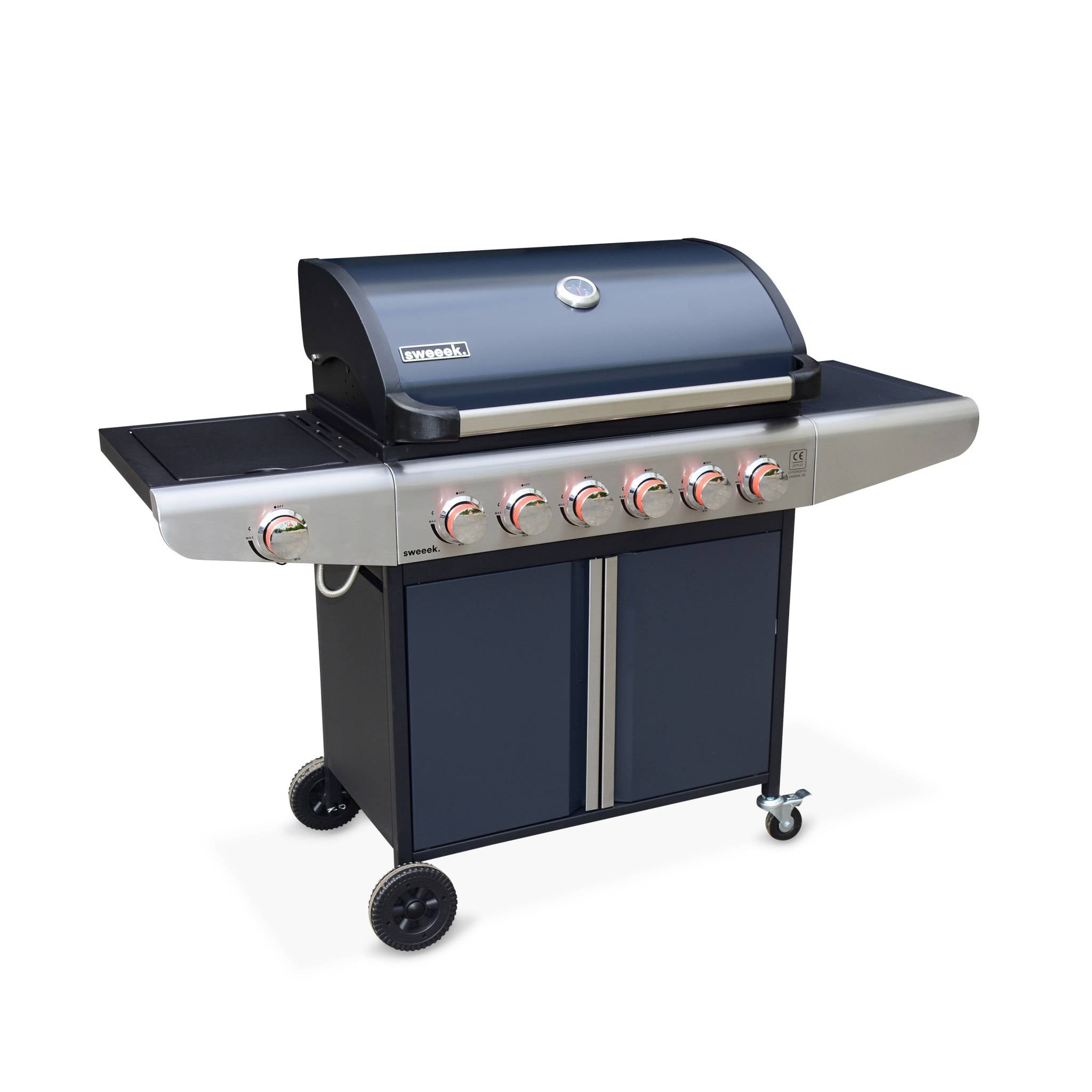 Barbecue a gas con 7 bruciatori di cui 1 laterale, nero