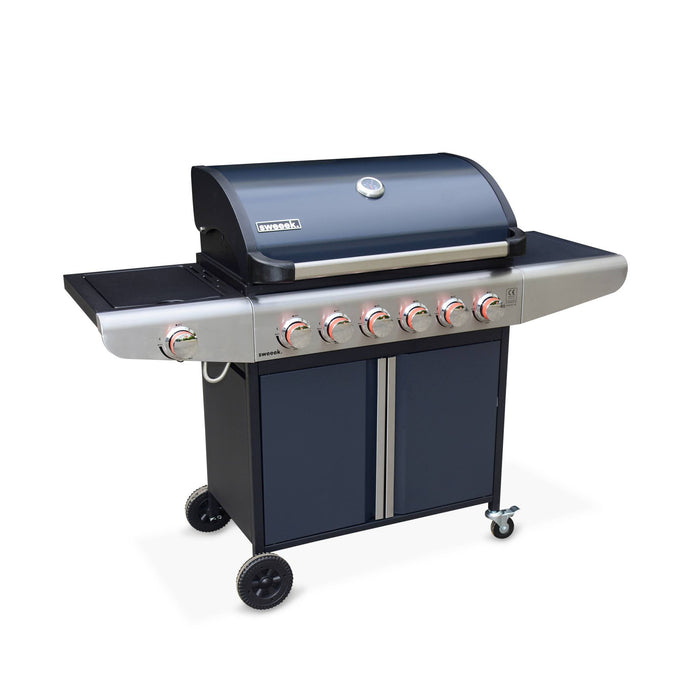 Barbecue a gas con 7 bruciatori di cui 1 laterale, nero