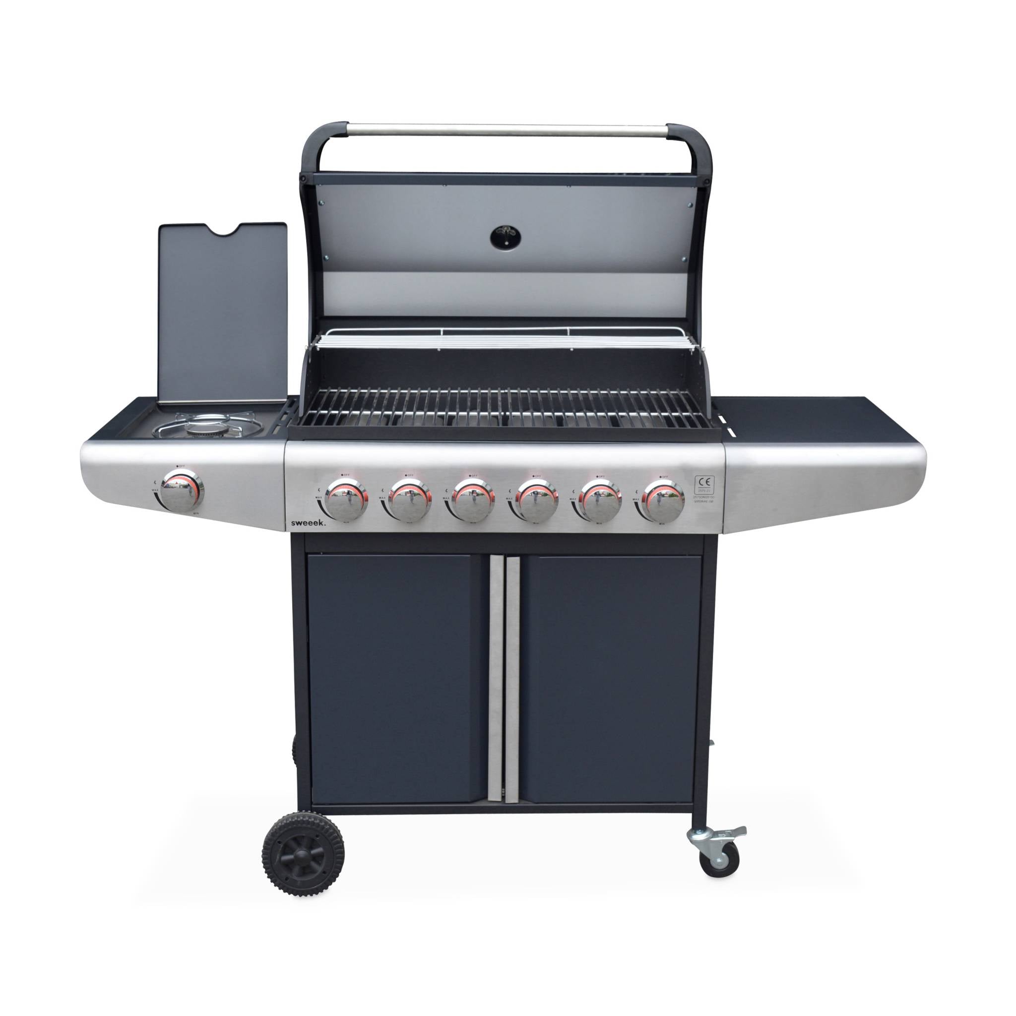 Barbecue a gas con 7 bruciatori di cui 1 laterale, nero