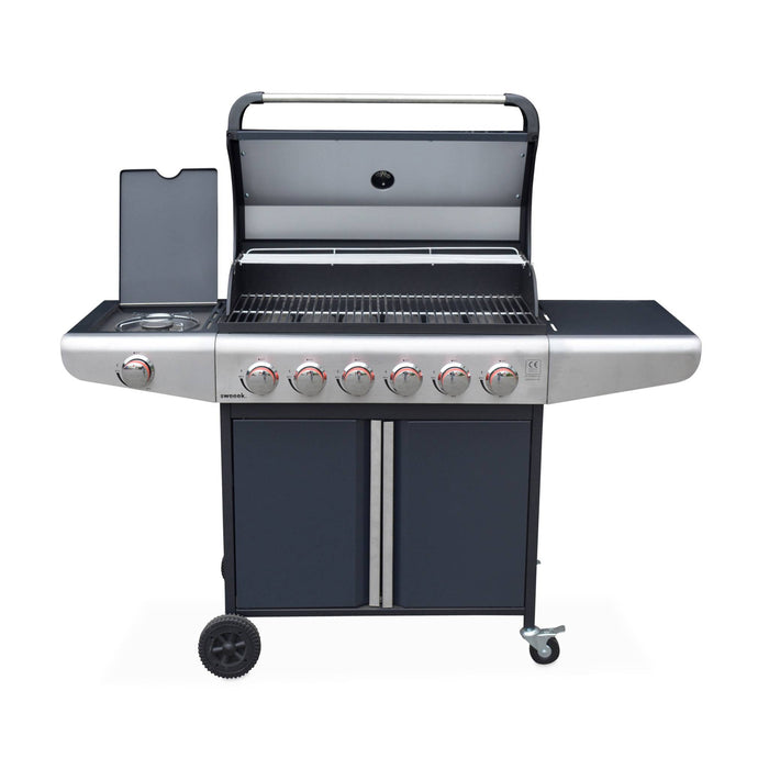 Barbecue a gas con 7 bruciatori di cui 1 laterale, nero
