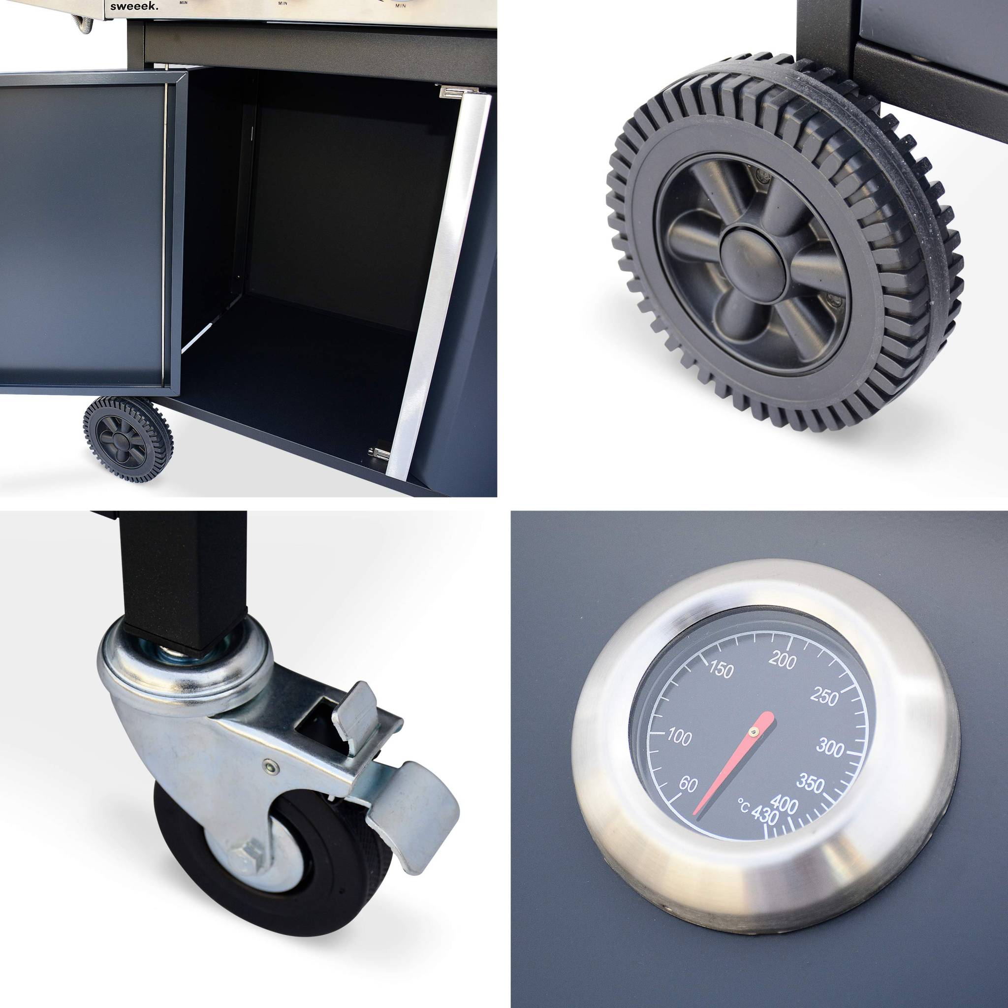 Barbecue a gas con 7 bruciatori di cui 1 laterale, nero