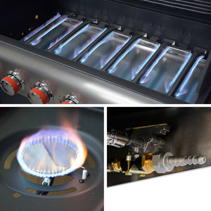 Barbecue a gas con 7 bruciatori di cui 1 laterale, nero