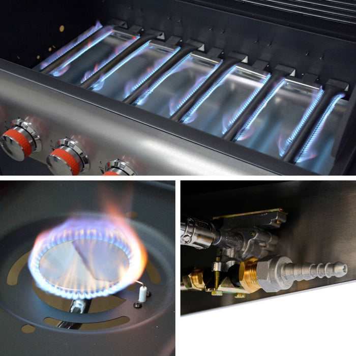 Barbecue a gas con 7 bruciatori di cui 1 laterale, nero