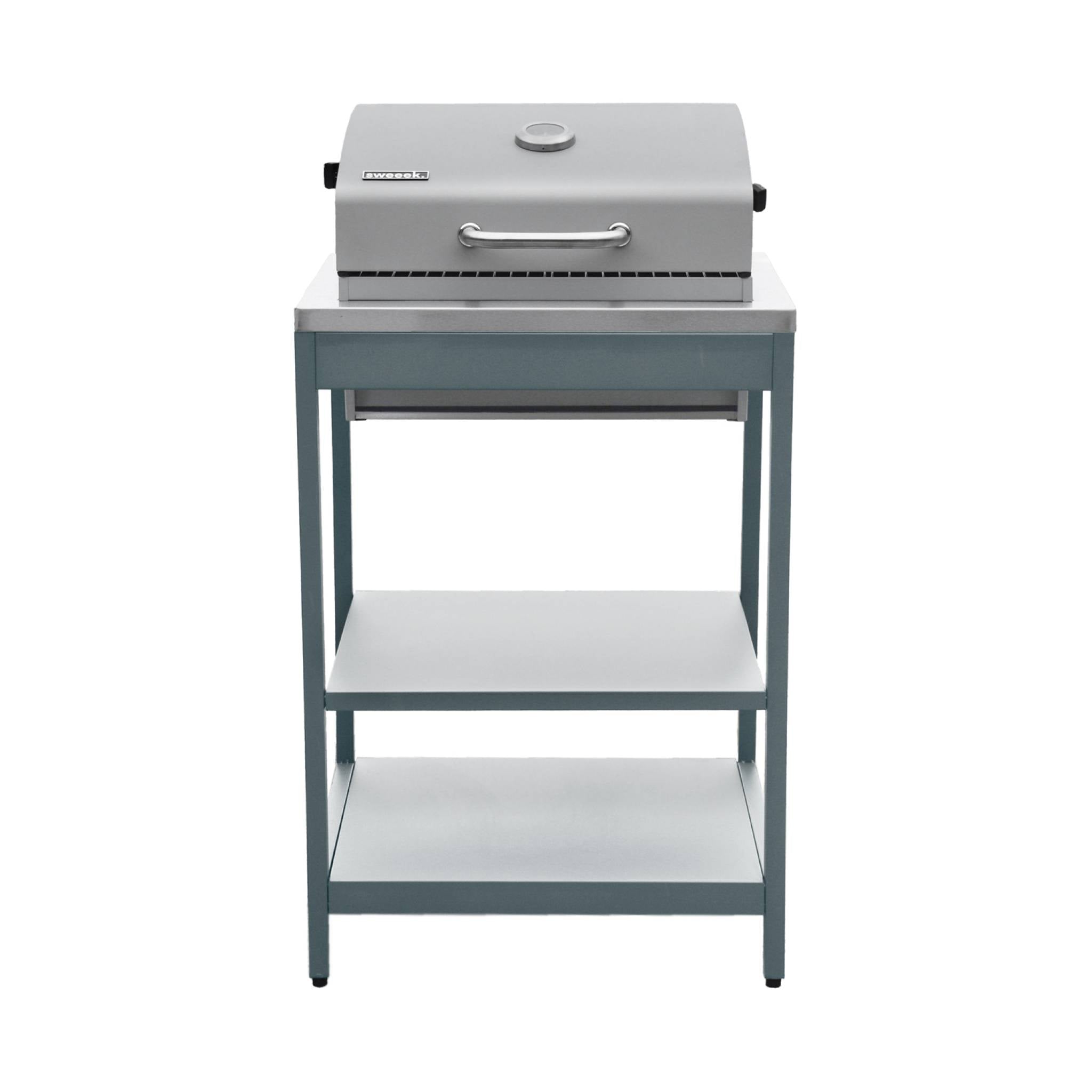 Mobile e barbecue a carbone in acciaio inossidabile con griglia