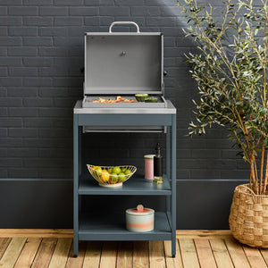 Mobile e barbecue a carbone in acciaio inossidabile con griglia