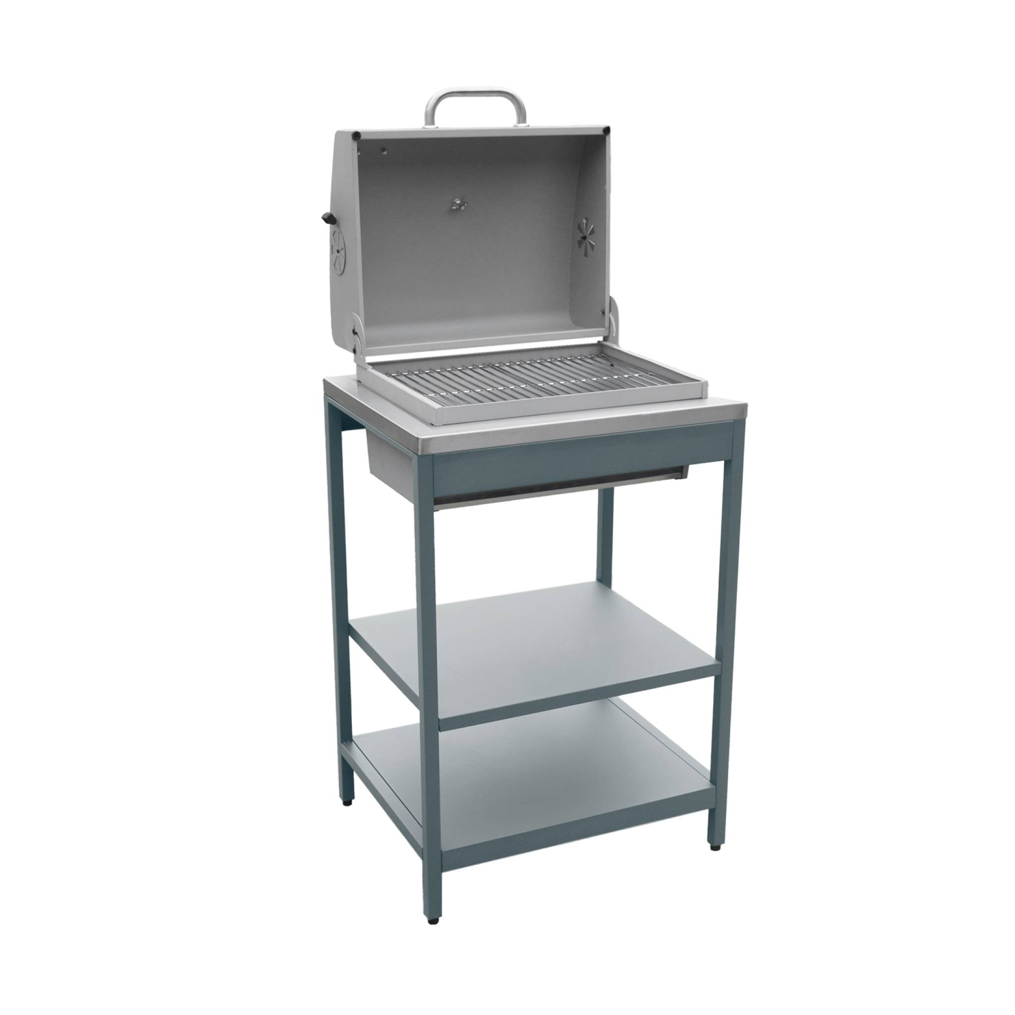 Mobile e barbecue a carbone in acciaio inossidabile con griglia