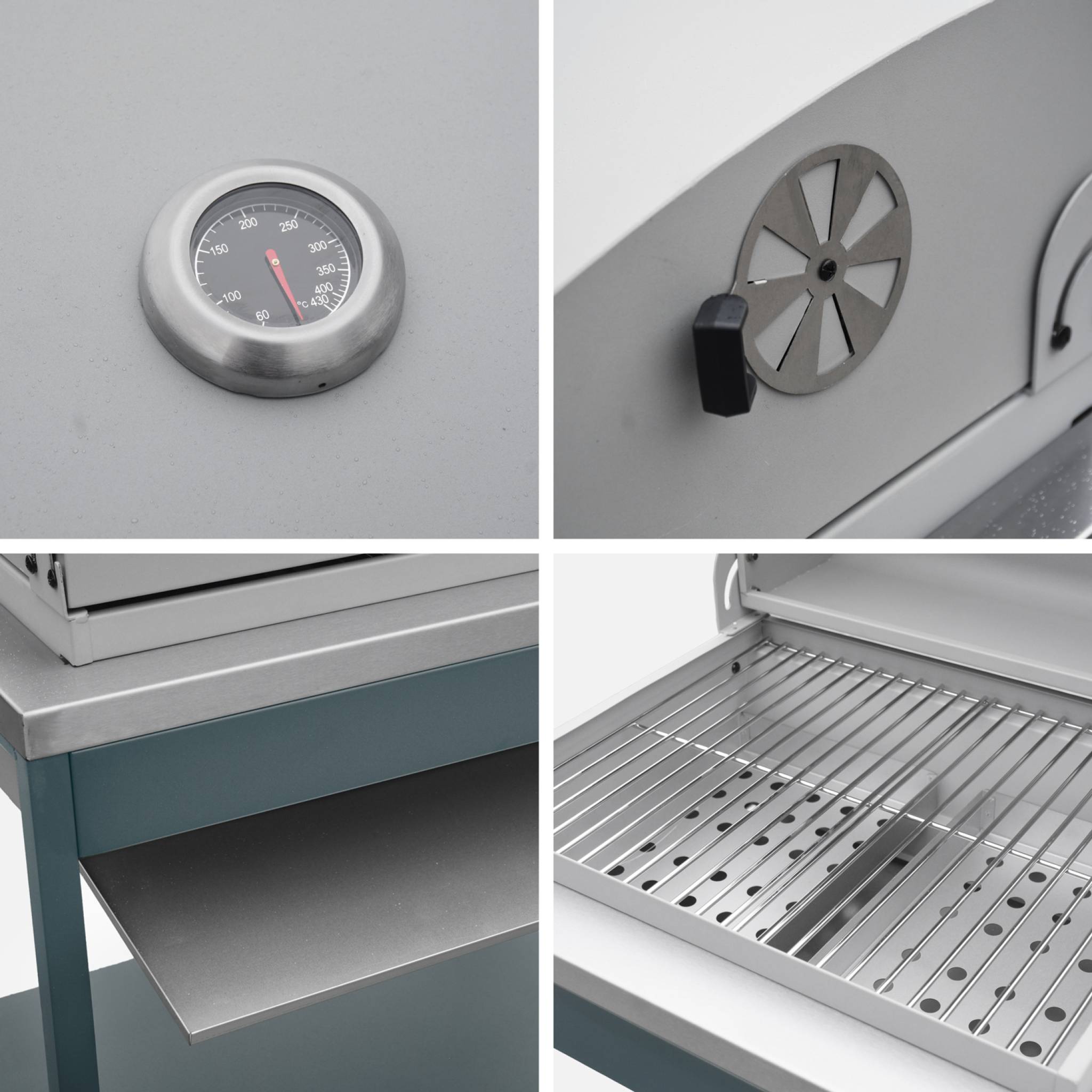 Mobile e barbecue a carbone in acciaio inossidabile con griglia