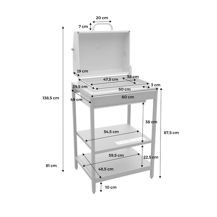 Mobile e barbecue a carbone in acciaio inossidabile con griglia