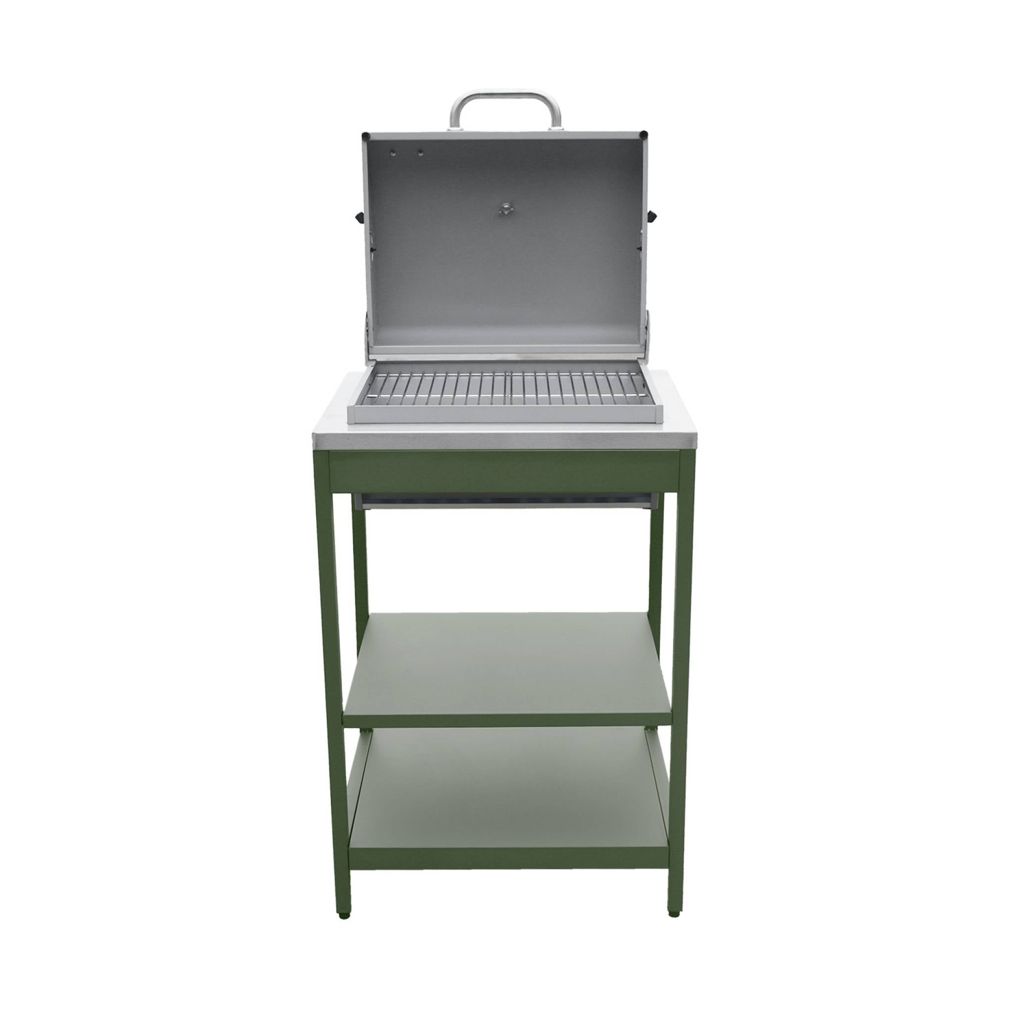 Mobile e barbecue a carbone in acciaio inossidabile con griglia