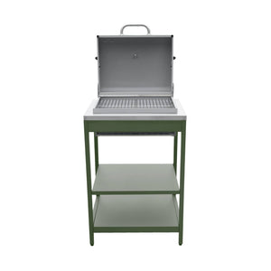 Mobile e barbecue a carbone in acciaio inossidabile con griglia