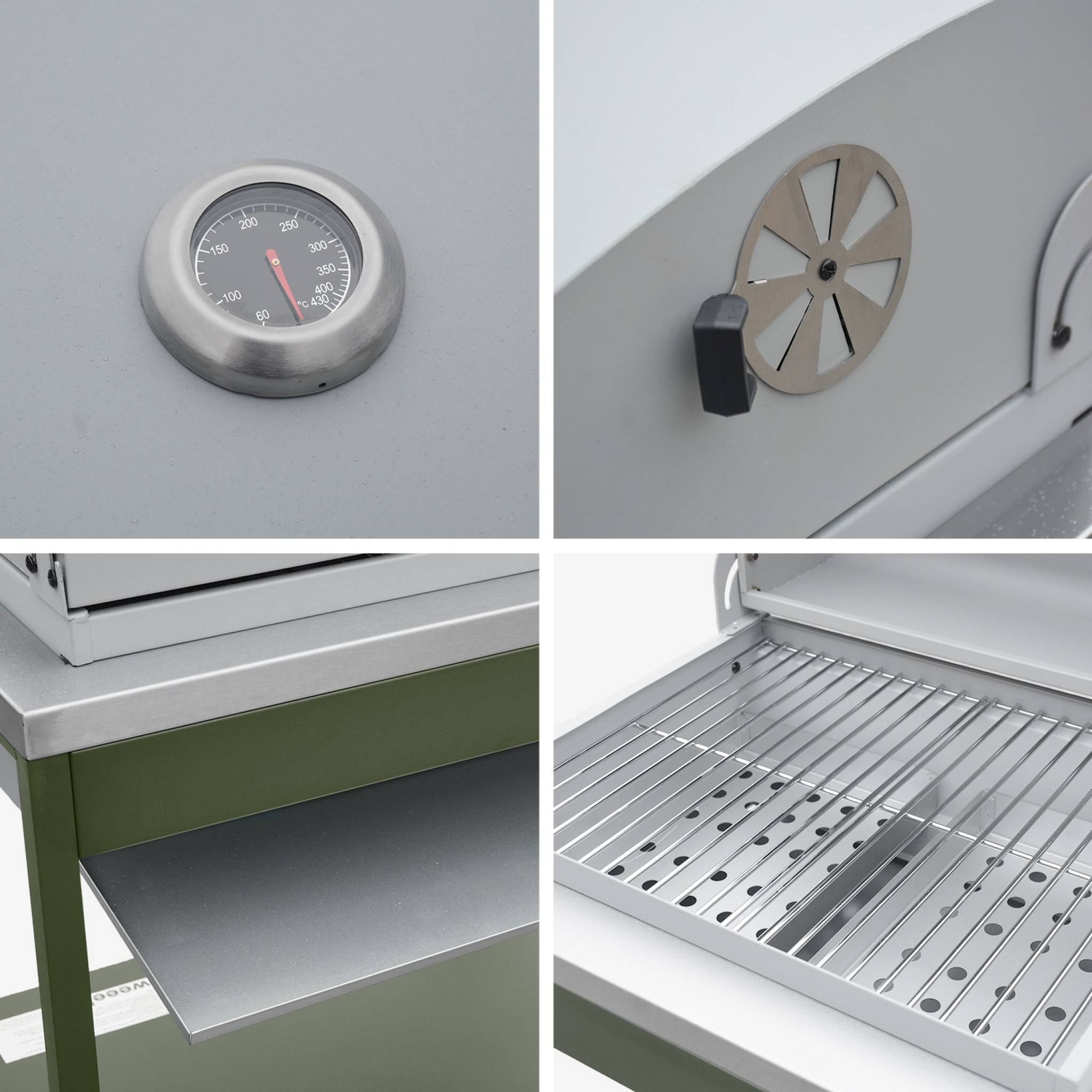 Mobile e barbecue a carbone in acciaio inossidabile con griglia