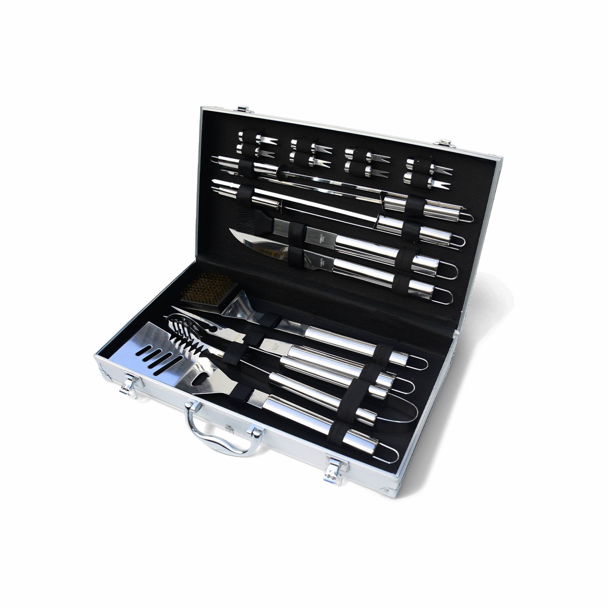 Set di utensili per barbecue, 18 pezzi, grigio