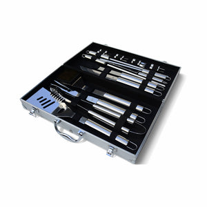 Set di utensili per barbecue, 18 pezzi, grigio