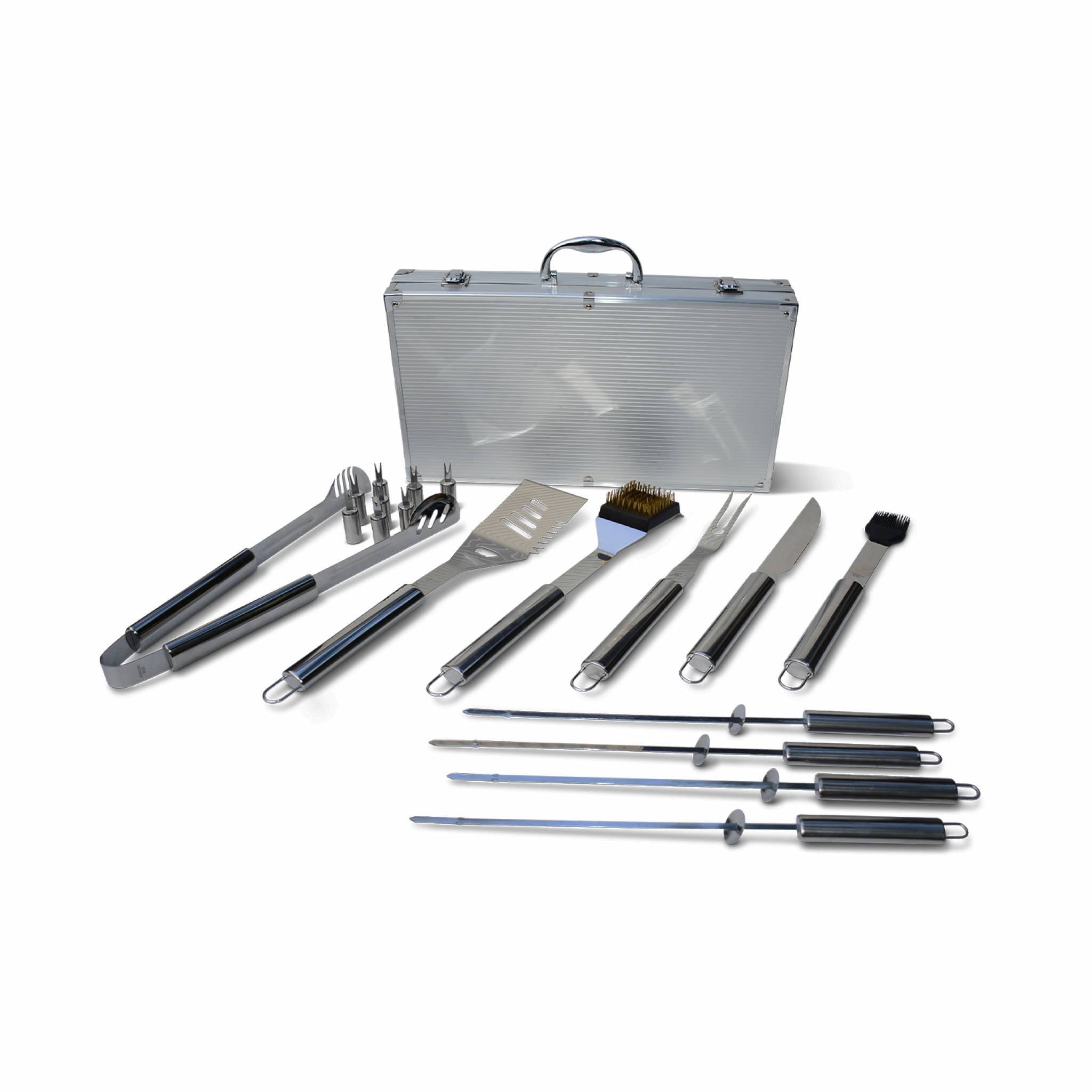 Set di utensili per barbecue, 18 pezzi, grigio