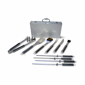 Set di utensili per barbecue, 18 pezzi, grigio