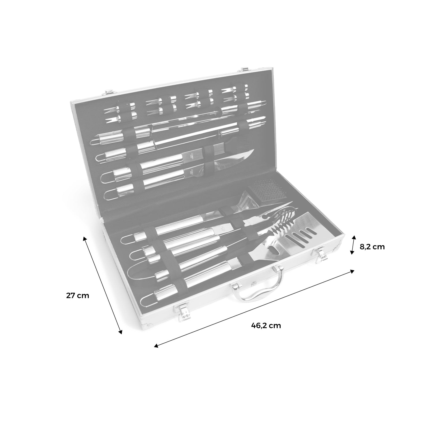 Set di utensili per barbecue, 18 pezzi, grigio