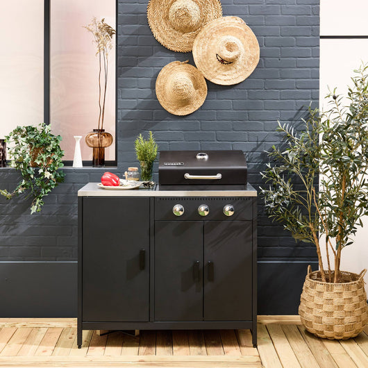 Barbecue a gas 3 bruciatori, 3 porte, 2 spazi di stoccaggio, nero