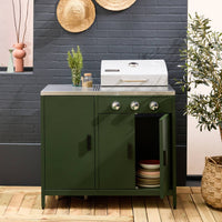 Barbecue a gas 3 bruciatori, 3 ante, 2 spazi di stoccaggio, verde