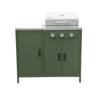 Barbecue a gas 3 bruciatori, 3 ante, 2 spazi di stoccaggio, verde