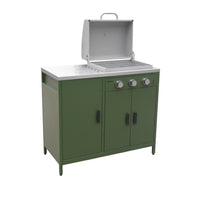 Barbecue a gas 3 bruciatori, 3 ante, 2 spazi di stoccaggio, verde