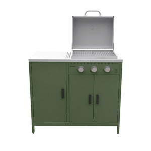 Barbecue a gas 3 bruciatori, 3 ante, 2 spazi di stoccaggio, verde