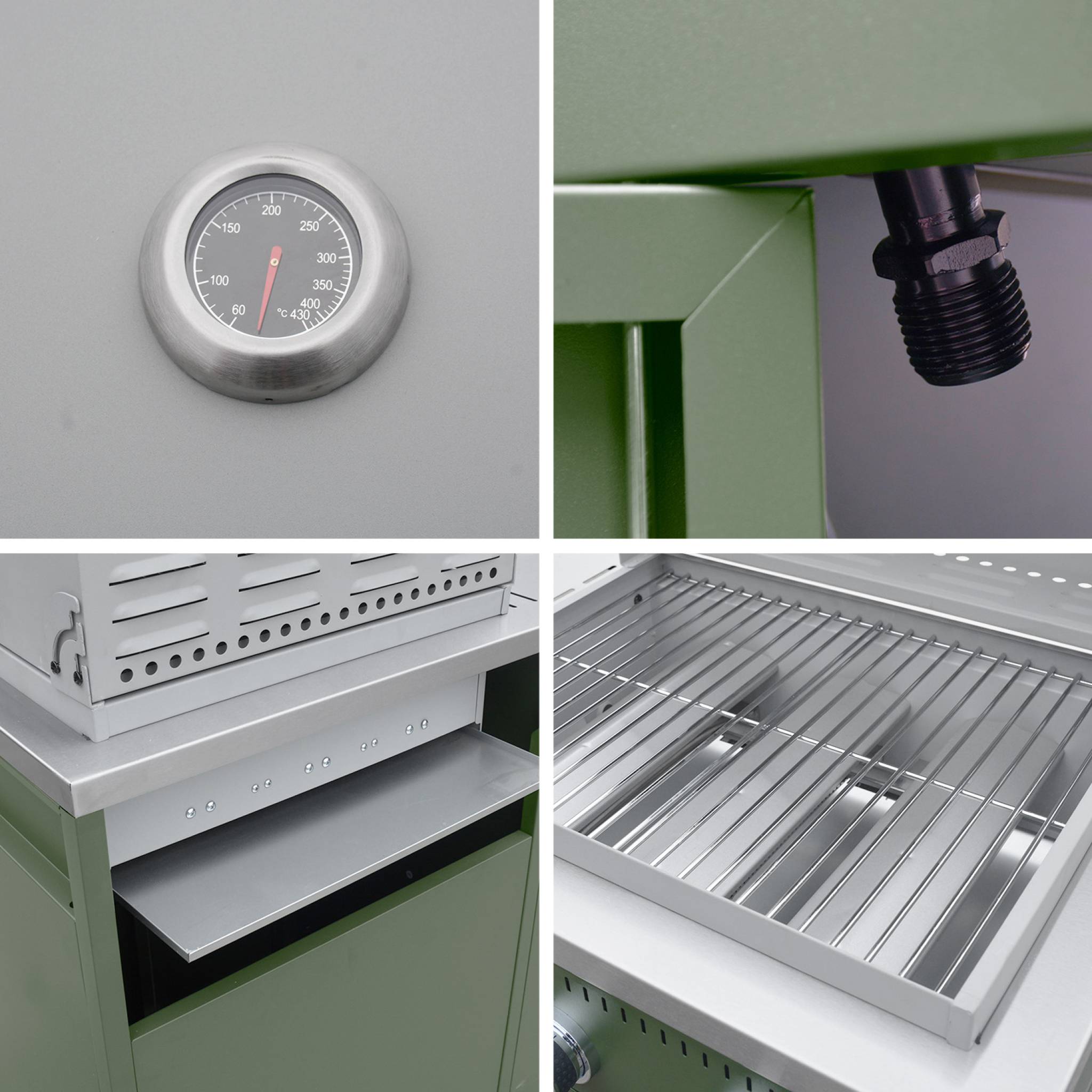 Barbecue a gas 3 bruciatori, 3 ante, 2 spazi di stoccaggio, verde