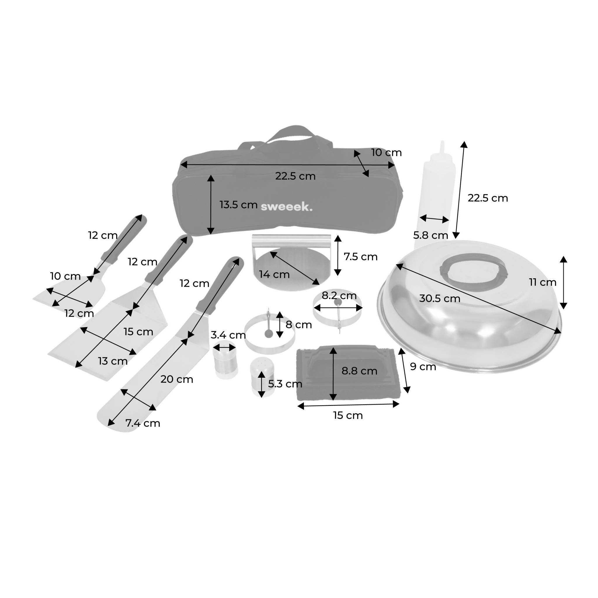 Set di 11 utensili per barbecue, plancha e braciere, nero