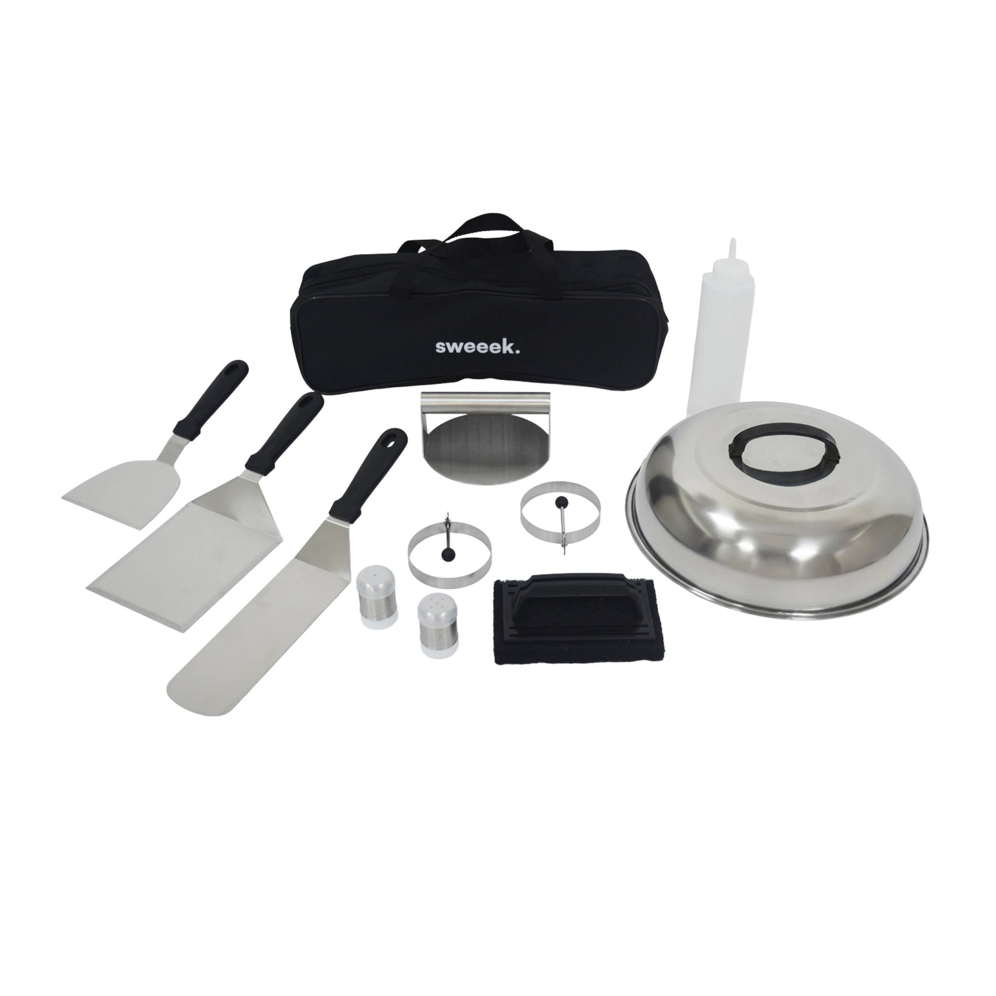 Set di 11 utensili per barbecue, plancha e braciere, nero