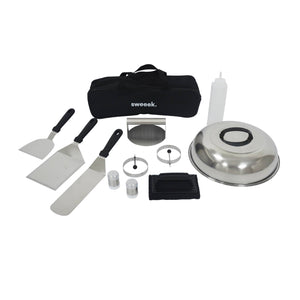 Set di 11 utensili per barbecue, plancha e braciere, nero