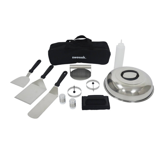 Set di 11 utensili per barbecue, plancha e braciere, nero