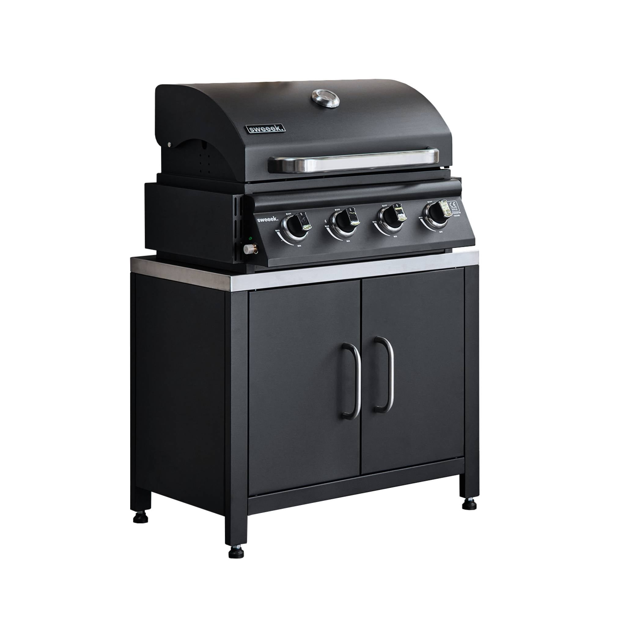 Barbecue a gas 4 bruciatori + mobile in acciaio l80cm, nero