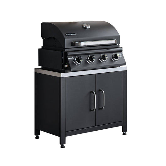 Barbecue a gas 4 bruciatori + mobile in acciaio l80cm, nero