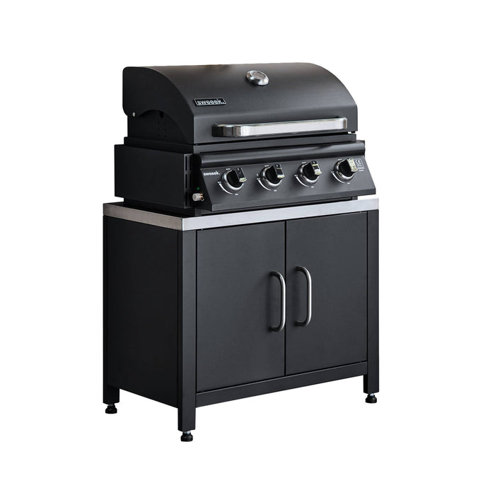 Barbecue a gas 4 bruciatori + mobile in acciaio l80cm, nero