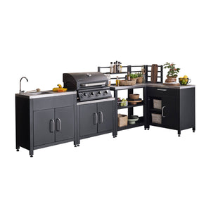 Cucina esterna 5 moduli con barbecue a gas 4 bruciatori, nero