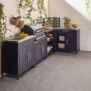 Cucina esterna 5 moduli con barbecue a gas 4 bruciatori, nero